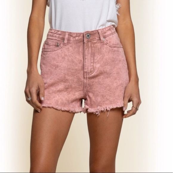 POL PINK DENIM CUT OFF JEAN SHORTS - Picture 2 of 8